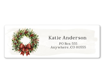 Christmas Return Address Labels, Personalized Holiday Address Labels, Christmas Wreath Mailing Labels, Custom Address Stickers