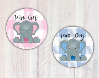Team Boy Team Girl Stickers - Gender Reveal Stickers - Cute Elephant Pink and Blue Baby Shower Stickers
