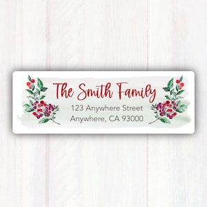 Return Address Labels Christmas Holiday Branches Burgundy Berries  - Personalized Christmas Address Labels - Christmas Tree Branches