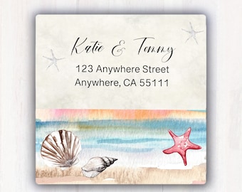 Beach Seashells Personalized Return Address Labels - Sea Shells Address Labels  - Custom Address Labels -   2” x 2”  Square Address Labels