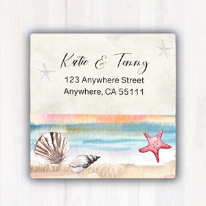 Beach Seashells Personalized Return Address Labels - Sea Shells Address Labels  - Custom Address Labels -   2” x 2”  Square Address Labels