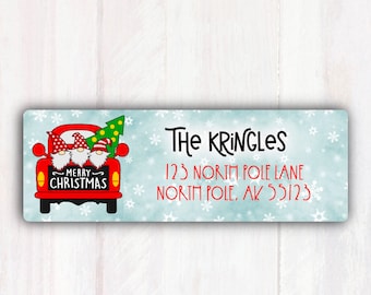 Christmas Gnome Return Address Labels | Merry Christmas Address Labels | Christmas Truck Gnomes Personalized Return Address Labels