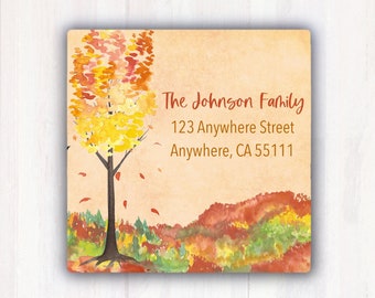 Fall Leaves Personalized Return Address Labels - Fall Theme Address Labels  - Orange Custom Address Labels -  2” x 2”  Square Address Labels