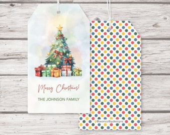 Printed Christmas Tree Gift Tags – Watercolor Holiday Tags, Personalized Gift Tags - Christmas Holiday Gift Tags