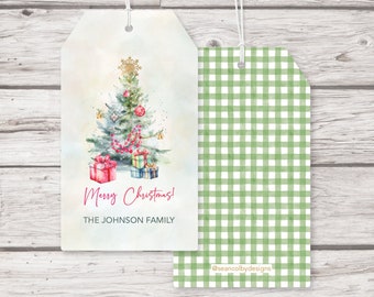 Personalized Christmas Gift Tags -  Holiday Gift Tags  - Christmas Tree Custom Gift Tags - Watercolor Christmas Tags for Gifts