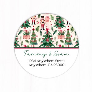 Christmas Address Labels 2” Circle - Personalized Return Address Labels Christmas Tree - Custom Holiday Address Label Stickers