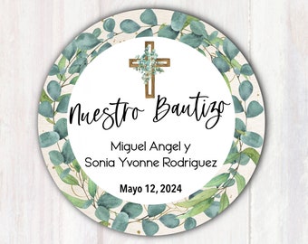 Nuestro Bautizo Stickers - Spanish Our Baptism Thank You Favor Stickers - Nuestro Bautizo Labels - 2” round