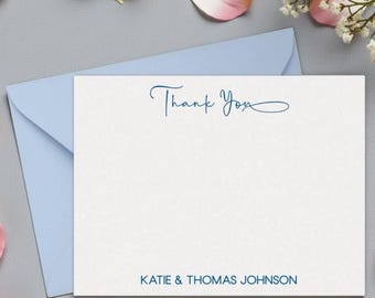 Wedding Thank You Cards with Envelopes, Personalized Thank You Notecards Set, Custom Name A2 Flat Cards, Bulk 10–100, Modern Script