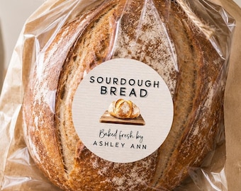Homemade Sourdough Bread Labels – Personalized Sticker Labels for Micro Bakery Breads – Custom Name Bakery Label – 2” Round Stickers