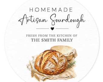 Personalized Sourdough Bread Labels, Custom Bakery Stickers for Bread Bags, Homemade Bread Labels, 2 Inch Round Stickers