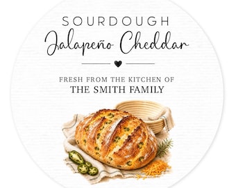 Jalapeño Cheddar Sourdough Bread Labels, Personalized Bread Bag Stickers, Custom Bakery Labels, Microbakery Packaging Stickers