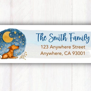 Dog Return Address Labels - Personalized Dog & Moon Return Address Labels Stickers - Cute Dog at Night Address Labels Stickers