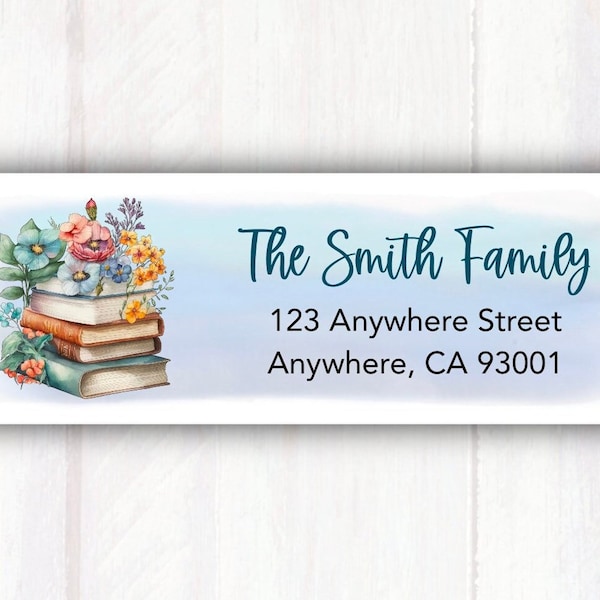 Books Floral Return Address Labels - Book Lover Flowers Address Labels - Return Address labels for Bookworm - Waterproof Labels