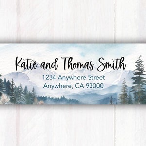 Return Address Labels with Mountain Background - Mountain Address Labels  - Personalized Mountains / Trees Landscape Return Address Labels