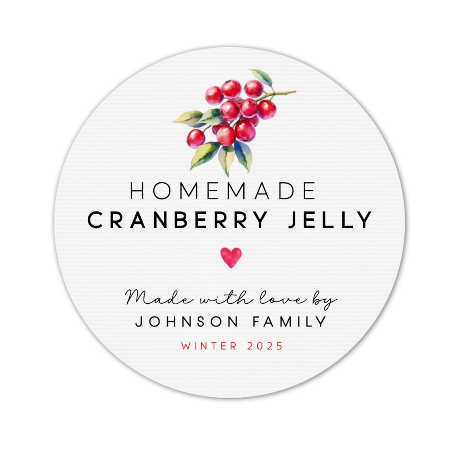 Cranberry Jelly Labels • Homemade Jam Jar Stickers • Custom Jelly Label