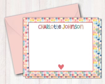 Girls Notecard Stationery Set - Girls Note Cards Stationary - Cute Colorful Flat Notecards - Personalized Note Cards with Envelopes for Kids