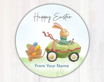 Happy Easter Treat Bag Stickers - Easter Bunny Goodie Bag Labels - Personalized Easter Candy Bag Label - 1.67” Round Party Favor