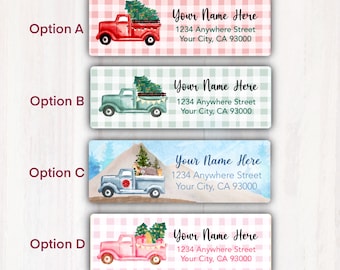 Christmas Return Address Labels - Holiday Christmas Tree Truck - Personalized Address Labels - Printed  Christmas Address Labels Stickers