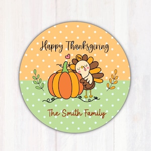 Thanksgiving Treat Bag Labels - Thanksgiving Turkey with Pumpkin Goodie Bag Labels - Thanksgiving Candy Bag Stickers - 1.67” Round