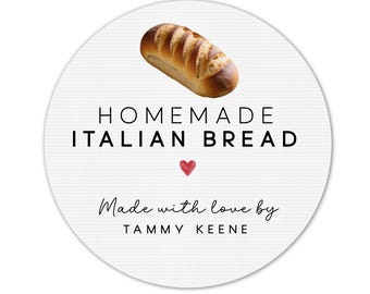 Italian Bread Labels • 2″ Round Stickers • Homemade Bread Packaging Labels • Personalized Bakery Stickers • Rustic Food Gift Tags