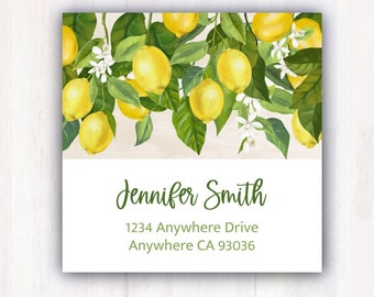 Lemon Address Labels -  Personalized Lemon Return Address Labels -  Lemons Address Labels Stickers  2” x 2”  Square Address Labels