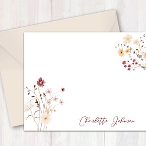 Autumn Wildflowers Personalized Stationary, Floral Note Cards, Wild Flower Design Stationery, Flat Thank You Cards, Notecards with Envelopes