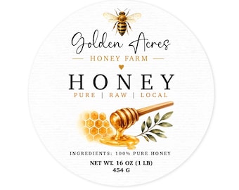 Honey Jar Labels, Personalized Honey Labels, Custom Beekeeper Stickers, Apiary Labels, Raw Honey Packaging Labels