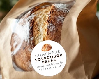 Homemade Sourdough Bread Labels – Personalized Round Stickers for Homemade Bread Gifts – Custom Name Bakery Label – 2” Weatherproof Stickers