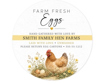 Egg Carton Labels, Personalized Farm Fresh Egg Stickers, Custom Chicken Farm Labels, Backyard Hen Packaging Labels