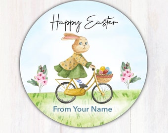 Happy Easter Treat Bag Stickers - Easter Bunny Goodie Bag Labels - Personalized Easter Candy Bag Label - 1.67” Round Party Favor