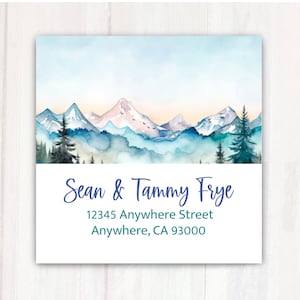 Watercolor Mountains Address Labels -  Personalized Mountain Trees Return Address Labels -  Address Labels Stickers  2”  Square Labels