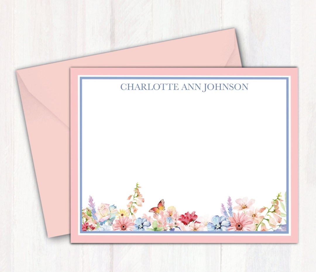 Personalized Pastel Floral Note Cards for Women - Pink Pastel Flowers ...