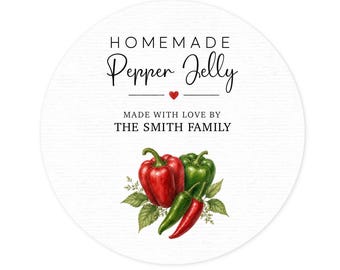 Pepper Jelly Labels, Personalized Homemade Pepper Jelly Stickers, Custom Canning Jar Labels, Hot Pepper Food Gift Labels