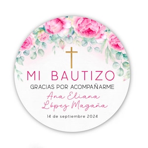 Mi Bautizo Stickers - Baptism Stickers in Spanish - Bautizo Girl Stickers Personalized - 2” Round Stickers, Pegatinos Personalizados