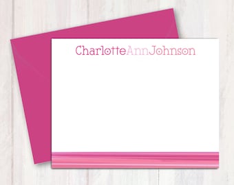 Personalized Girls Stationery Set | Fuchsia Note Cards with Envelopes