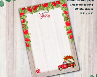 Cute Strawberry Personalized Notepad - Custom Notepad - Strawberry Design Custom Writing NotePad - Size: 5.5” x 8.5”, 50 Sheets - Great Gift