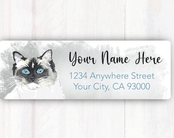 30 Custom White Waving Cat Personalized Address Labels