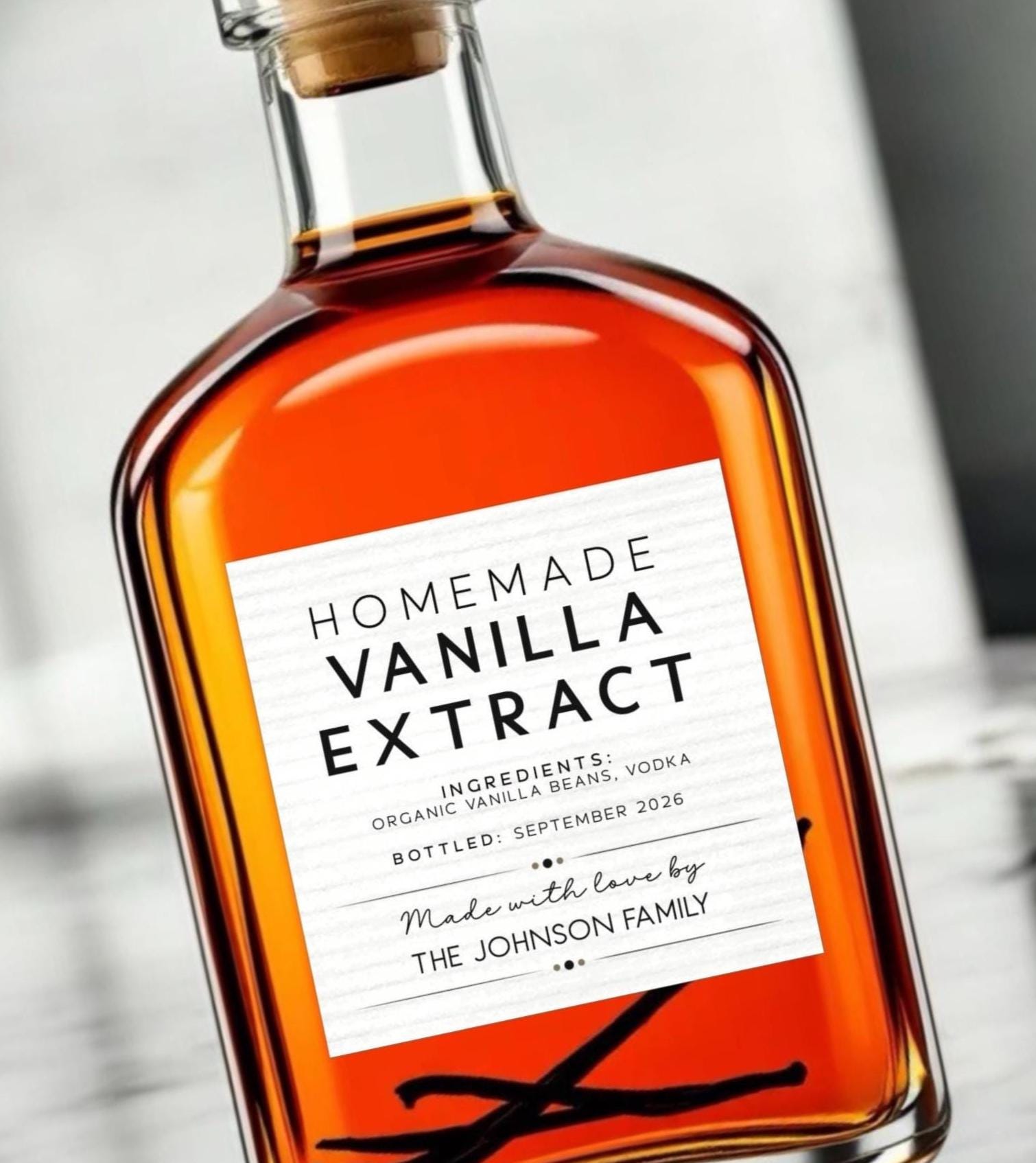 Homemade Vanilla Labels Personalized – Modern Vanilla Extract Label Stickers – Custom Vanilla Labels for Bottles – Homemade Vanilla Stickers
