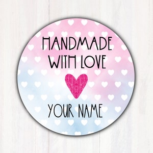 Handmade with Love Stickers | Personalized Handmade with Love Labels |  Hearts background Design Label for Small Business  1.67”