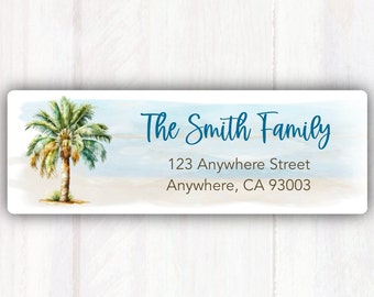 Palm Tree Summer Return Address Labels - Personalized Summer Palm Tree Watercolor Address Labels -  Return Address Sticker Label