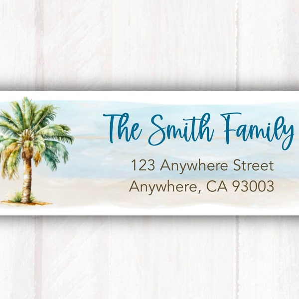 Palm Tree Summer Return Address Labels - Personalized Summer Palm Tree Watercolor Address Labels -  Return Address Sticker Label