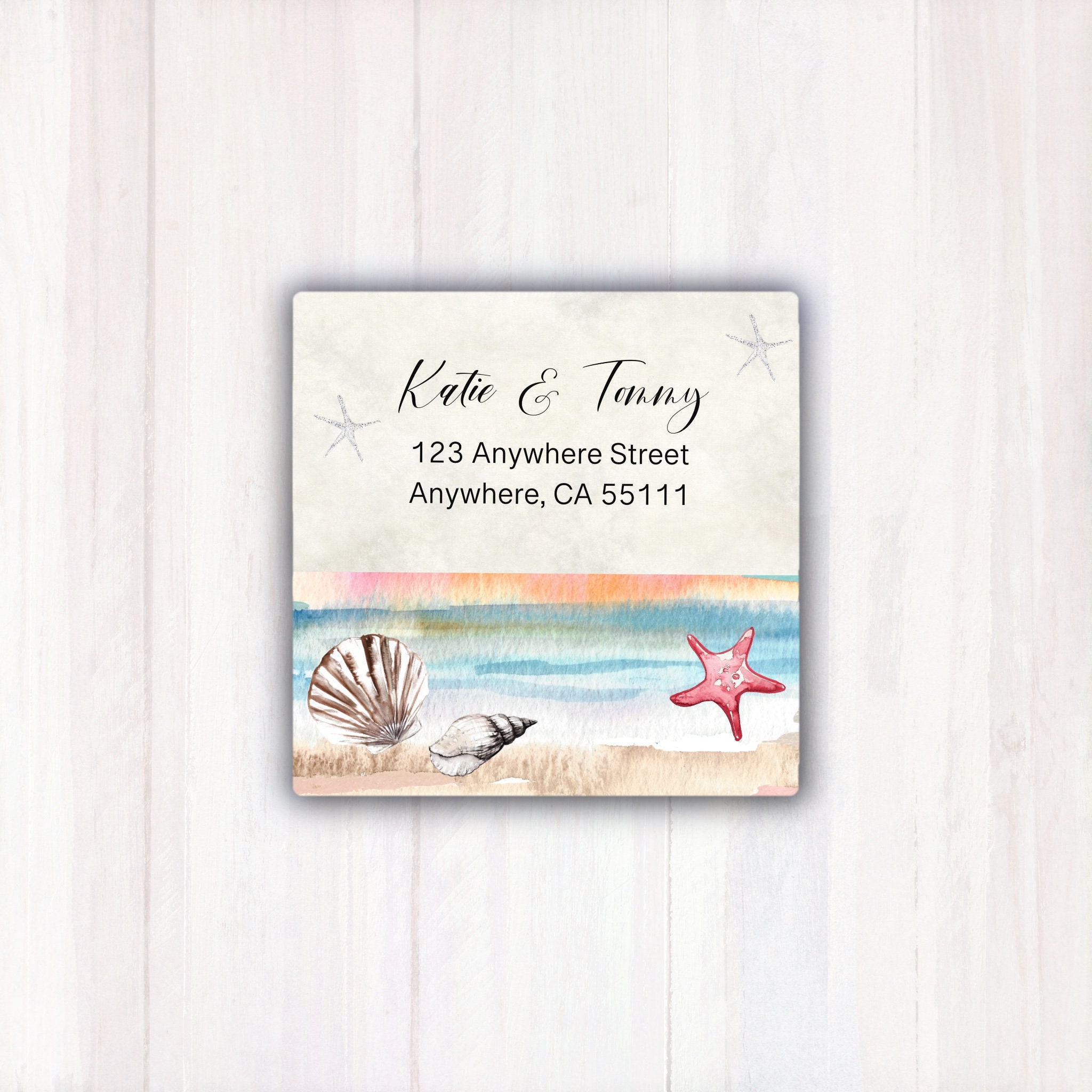 Beach Seashells Personalized Return Address Labels - Sea Shells Address Labels  - Custom Address Labels -   2” x 2”  Square Address Labels