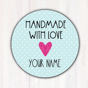 Teal Handmade with Love Stickers | Personalized Handmade with Love Labels |  Dots background Design Label for Small Business  1.67”