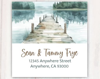 Lake Address Labels -  Personalized Lake Forest Return Address Labels - Calm Lake Address Labels Stickers  2” x 2”  Square Address Labels