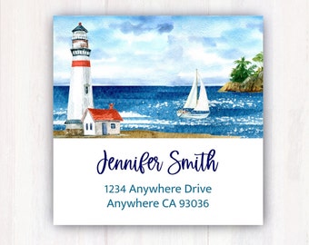 Lighthouse Return Address Labels -  Personalized Lighthouse Ocean Address Labels -  Address Label Stickers  2” x 2” Square Address Labels