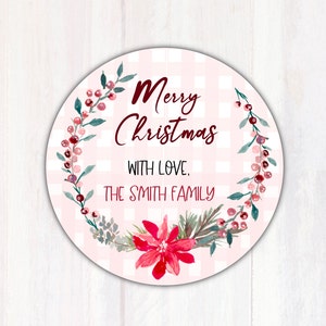 Christmas Gift Labels - Personalized Christmas Gift Stickers - Christmas Present Sticker Gift Tags - Merry Christmas Labels - Round Labels