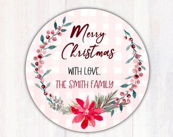 Christmas Gift Labels - Personalized Christmas Gift Stickers - Christmas Present Sticker Gift Tags - Merry Christmas Labels - Round Labels