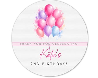 Personalized Birthday Stickers, Custom Birthday Favor Labels, Thank You Party Stickers with Name and Age, Balloon Favor Stickers
