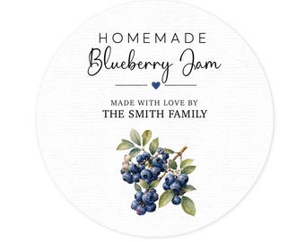Personalized Blueberry Jam Labels, Custom Jam Jar Stickers, Homemade Preserves Labels, Canning Jar Labels