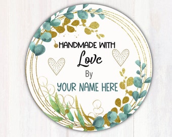 48 Personalised Handmade By Stickers Pink Floral Background
